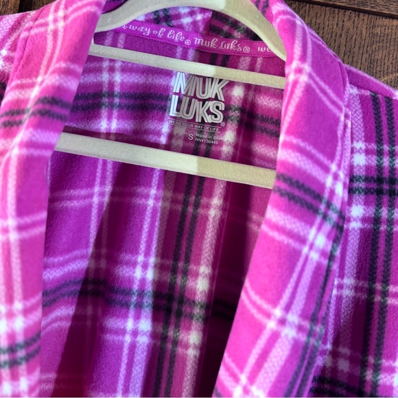 Muk Luks Pink Plaid Fleece Robe Cozy Comfort Open Front Loungewear - Picture 3 of 4